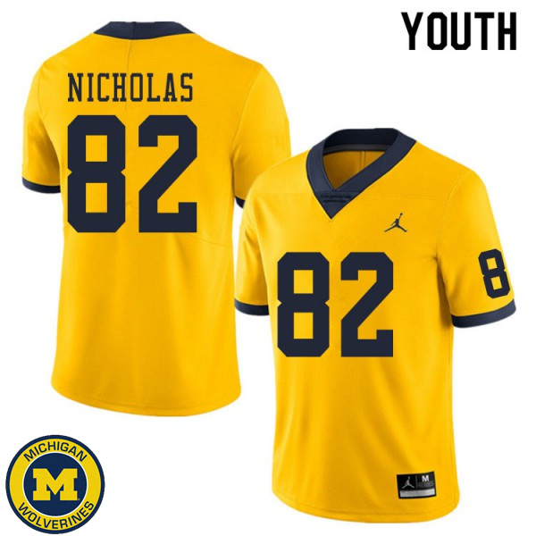 Youth Michigan Wolverines #82 Desmond Nicholas Yellow NCAA Football Jersey